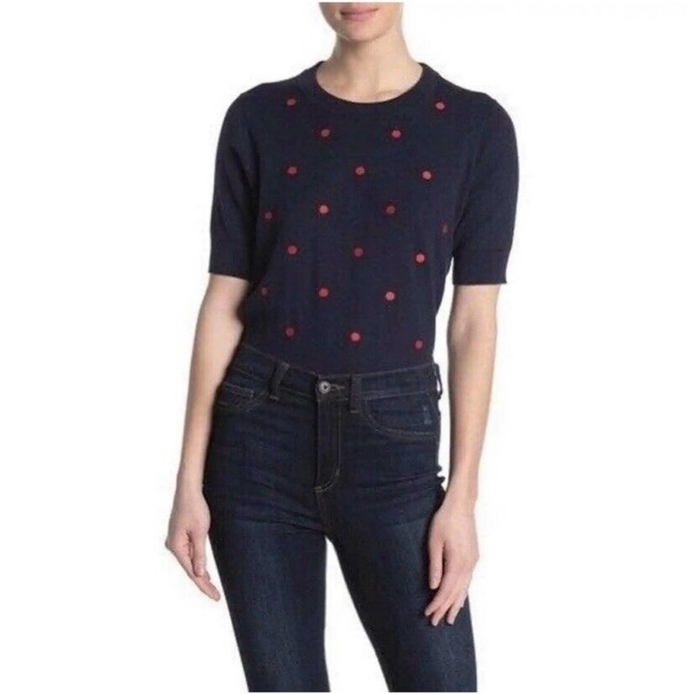 J.Crew Rack Dotted Short Sleeve Sweater XSmall Navy Blue